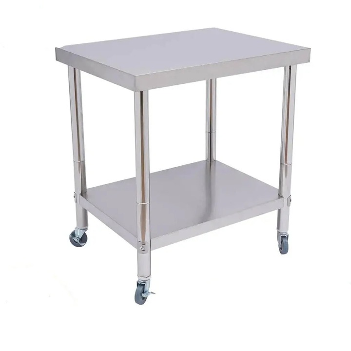 Маса от неръждаема стомана, 76x60x85см, издръжлива, долен рафт, антикорозионна, сребриста