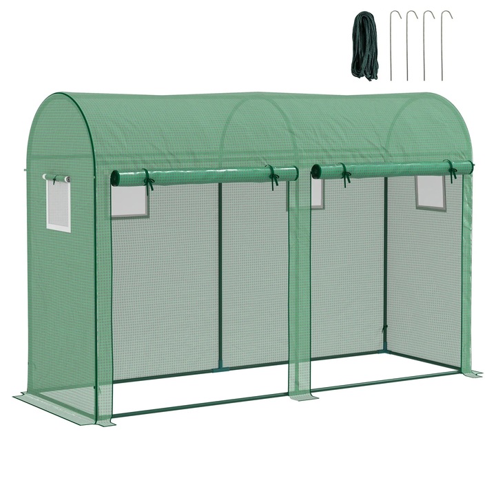 Fóliasátor, acélváz, PE huzat, 4 vasalat, 2 ajtó, zöld, 300x100x200cm