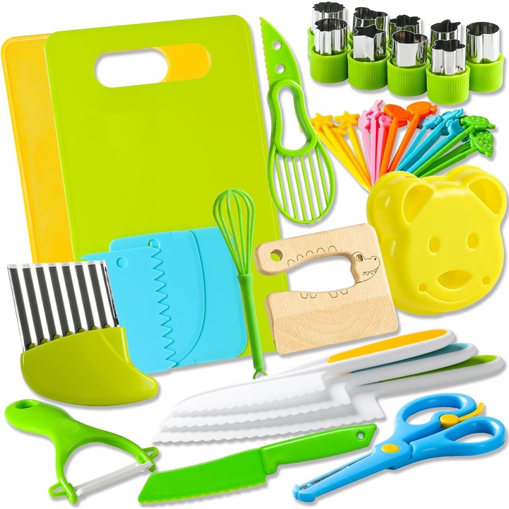 Set de cutite si accesorii de bucatarie pentru copii, 46 piese, multicolor, 4-10 ani