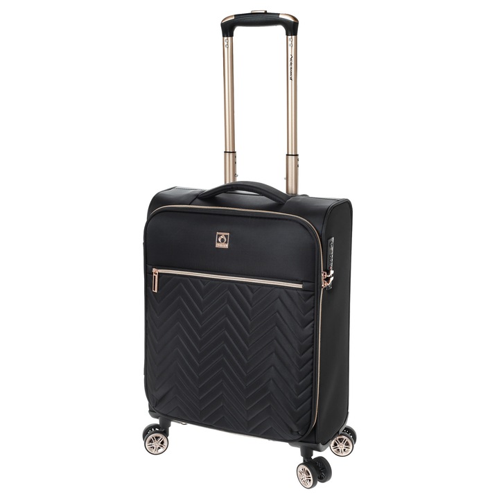 Troler de cabina Diplomat Monaco 55x37x20 cm, fermoar antifurt, bagaj de mana, poliester, cifru TSA, negru