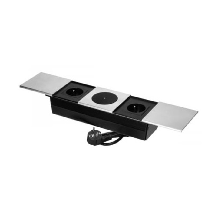 Priză incorporabilă ORNO 2 x Schuko, wireless charger 15W, gri, 258x86x65 mm, cablu 1.8 m