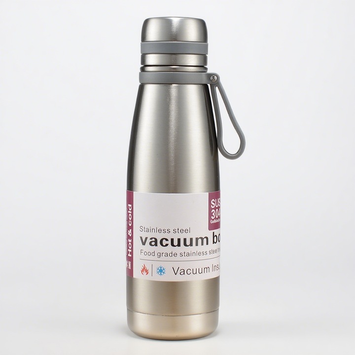 Termos din Otel Inoxidabil cu Capacitate Mare, Sticla de Apa pentru Exterior, Culoare Metalica, 520 ml