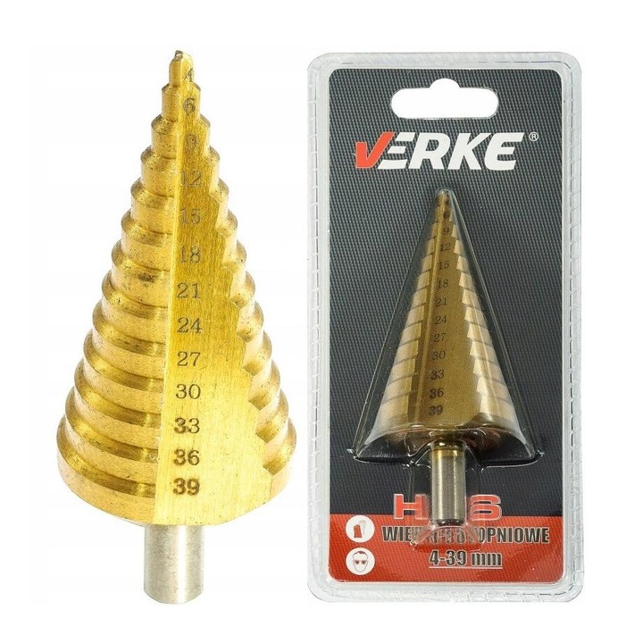 Burghiu conic, carota 4-39 mm, HSS, invelis titan, Verke
