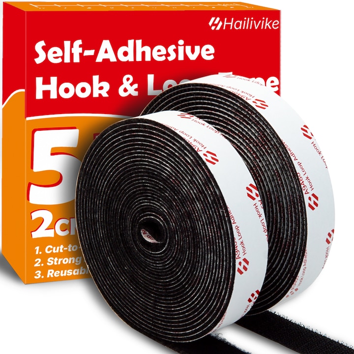Двустранна лента, велкро лента, самозалепваща, здрава и универсална за различни приложения, подходяща за диван, стена, килим, завеса, 10 мм x 5 м
