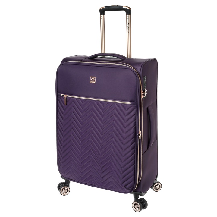 Troler mediu extensibil Diplomat Monaco 68x42x26/31 cm, +25% capacitate, fermoar antifurt, bagaj de cala, poliester, mov