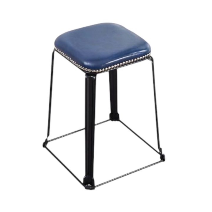 Бар стол, еко кожа, водоустойчив, повишен комфорт и индустриален дизайн, за ресторант/бар/кухня/хол, 48x35x28, син/черен