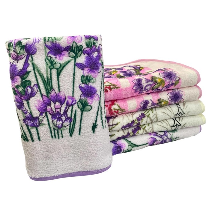 Set 20 Prosoape Bucatarie din Microfibra, 35 x 56 cm, model Lavanda, Crem Roz Lila Mov