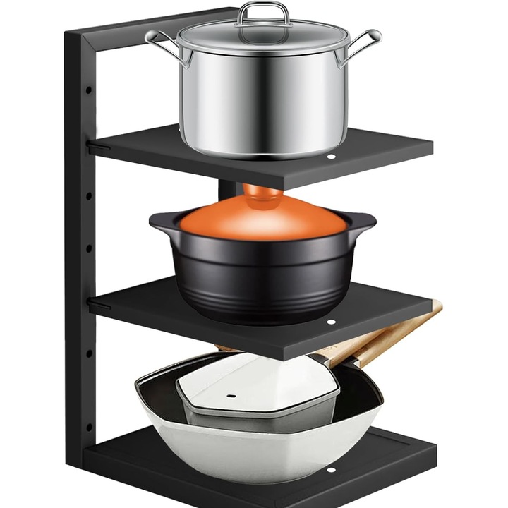 Raft Organizator Reglabil 3 Cratite, Oale si Tigai, dulap sau chiuveta bucatarie, 27x22x47 cm, Negru