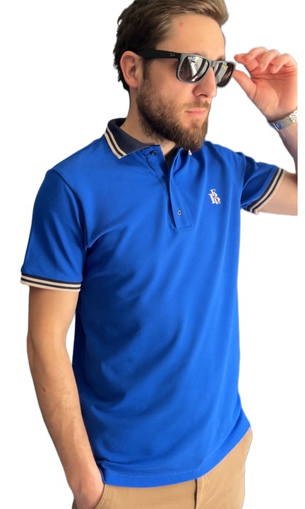 Férfi galléros pólóing FBL, 100% pamut, kék, L
