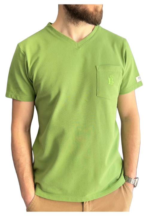 FBL Férfi póló, V-nyakú, 100% pamut, zöld, L