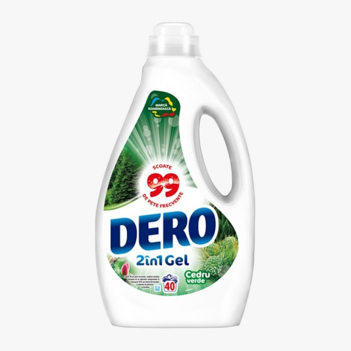Dero 2 in 1 Cedru Verde 2L – 40 spalari – detergent lichid 100% original, garantat