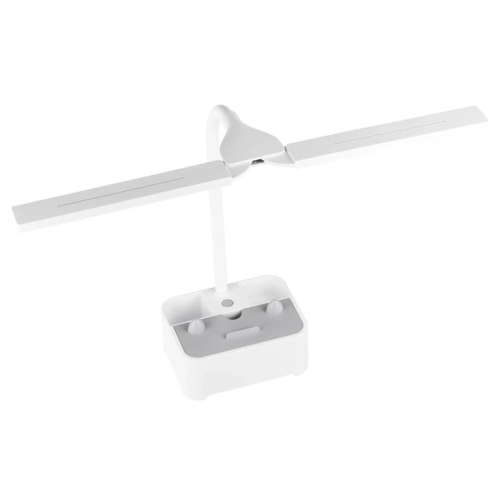 Lampa de birou pentru copii, TDL, TDL-126, 12 cm, lampa LED cu organizator si suport pentru telefon, culoarea luminii schimbatoare, intensitate reglabila, banda elastica pentru cap, operare simpla cu un singur buton, Alb, setul include: lampa, organizator