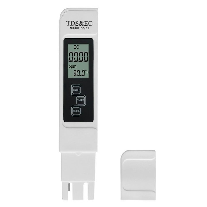 Tester apa, TDS, EC, ecran LCD, functia HOLD, alb, 15.4 x 3 x 1.4 cm, Dactylion®
