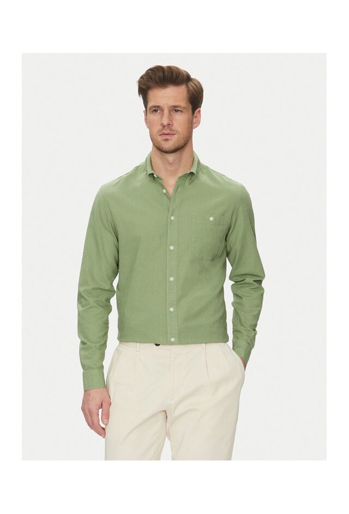Férfi kevert anyagú ing, 20718400, len/pamut, zöld, Zöld