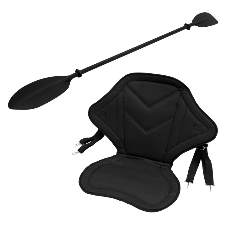 Set de scaun cu spatar si vasla ECD Germany pentru SUP Stand Up Board, caiac si canoe, placa de surf suport lombar universal reglabil si detasabil cu fixare stabila rame din aluminiu ajustabile