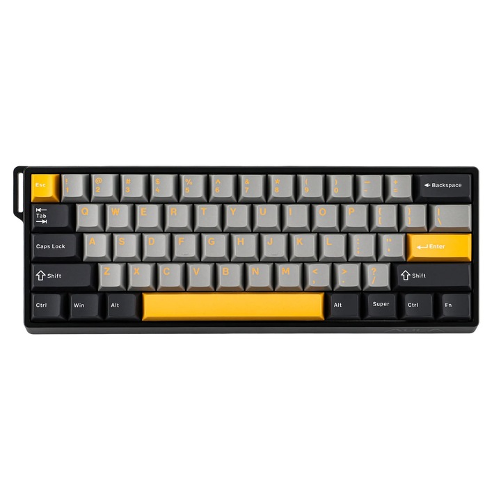 Tastatura Gaming Magnetica, Aula WIN60 HE MAX Grey Yellow, RGB Gasket, Hall Effect (Magnetica), Layout 60%, Gri