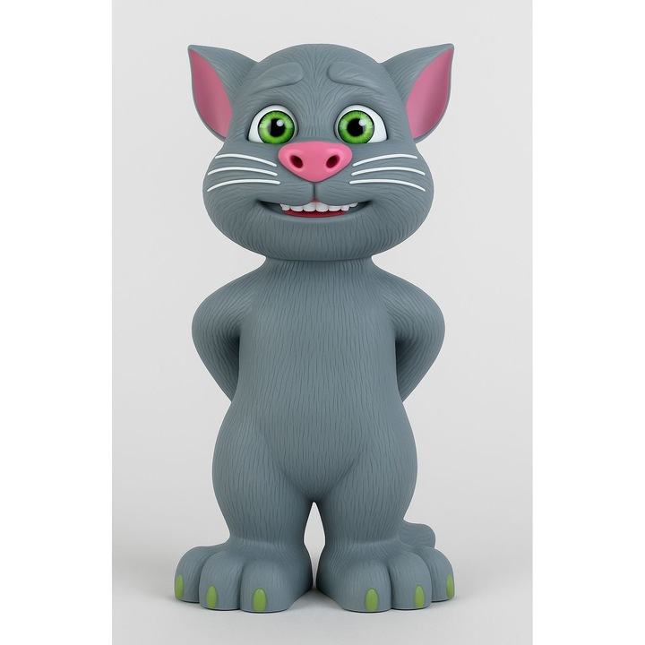 Интерактивна играчка GermaNova Говорещ Том, сива с розови и зелени детайли, 25 см