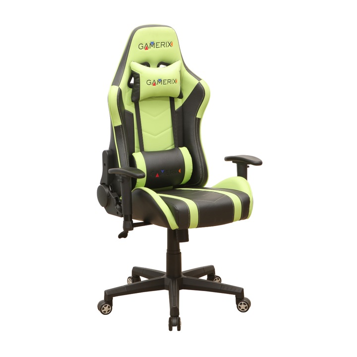 Геймърски стол ESCAPE Gamerix, Еко кожа, Зелен