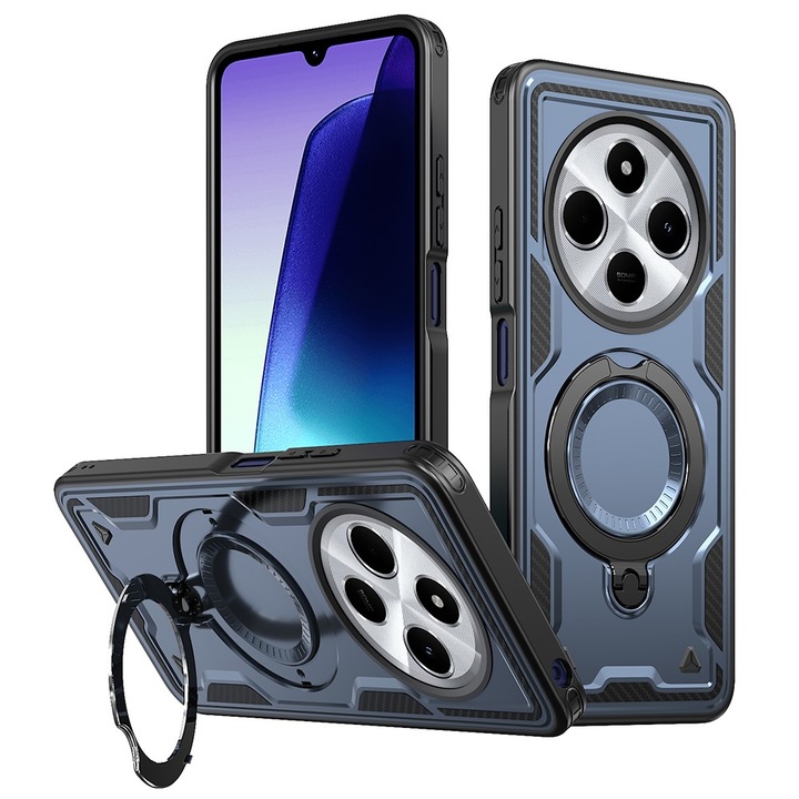 Husa military armour cu inel metalic, ALC MOBILE, compatibila cu Xiaomi Redmi 14C, Albastru