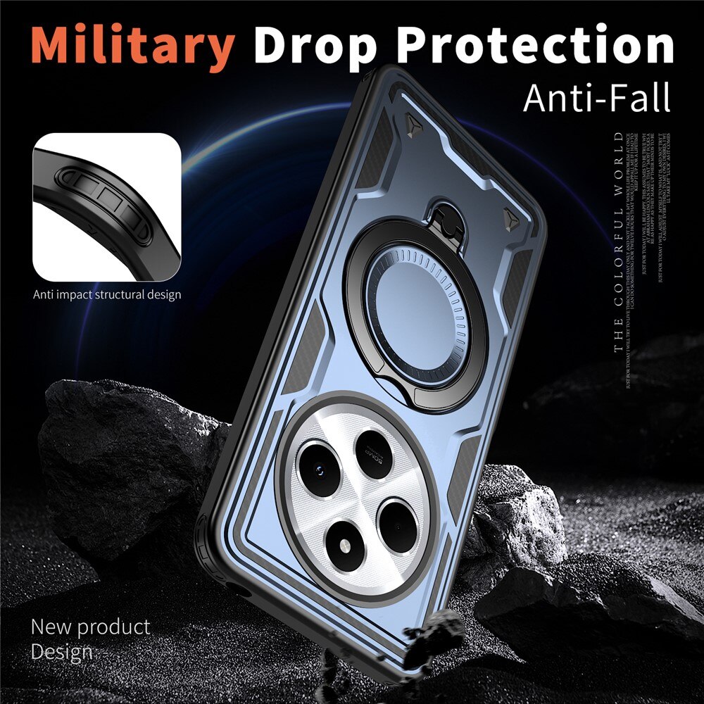 Husa military armour cu inel metalic, ALC MOBILE, compatibila cu Xiaomi Redmi 14C, Albastru