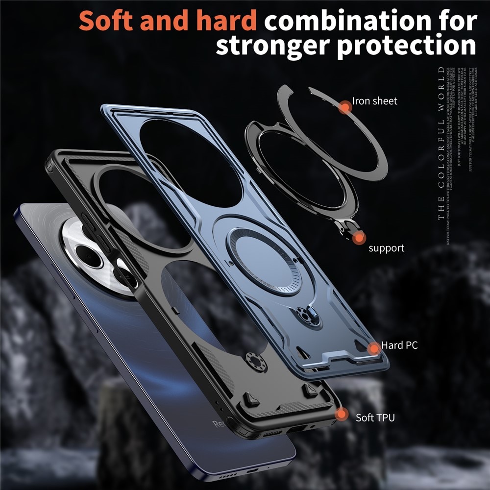 Husa military armour cu inel metalic, ALC MOBILE, compatibila cu Xiaomi Redmi 14C, Albastru