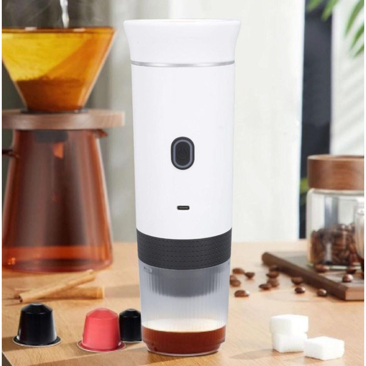 Espressor portabil wireless Planet Tech 3 in 1, 20 bar, compatibil cu capsule Nespresso, Dolce Gusto, cafea macinata, alb