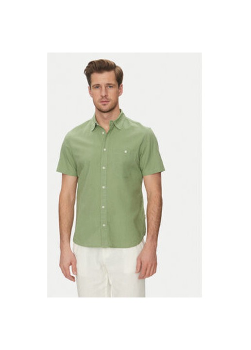 Férfi kevert anyagú ing, 20718401, len/pamut, zöld, Zöld