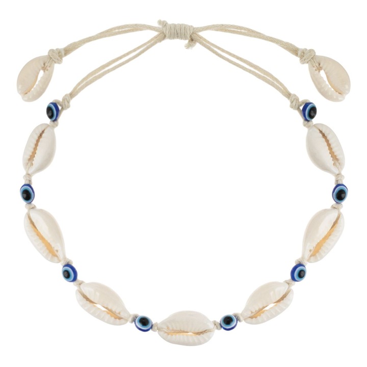 Bratara de Picior cu Siret Scoici Albe & Ochi Bleu pentru Femei