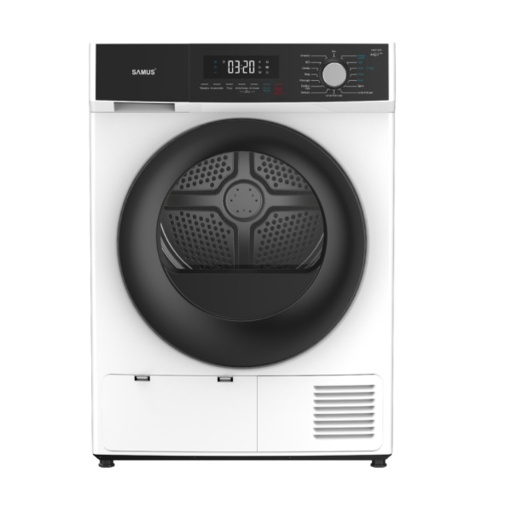 Samus SWDP-816 szárítógép, 8 kg, Elektronikus kijelző, Hőszivattyús szárítási technológia, 16 program, E energiaosztály, Gyűrődésgátló, Gyermekzár, Késleltetett indítás, Fehér/Fekete