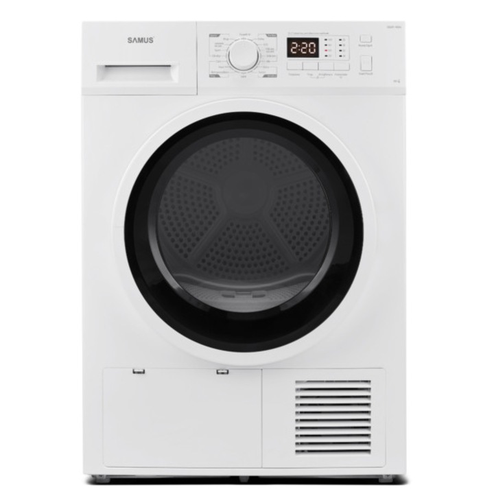 Samus SGDP-1024 szárítógép, 10 kg, Elektronikus kijelző, Hőszivattyús szárítási eljárás, 16 program, D energiaosztály, Gyűrődésgátló, Gyermekzár, Késleltetett indítás, Fehér