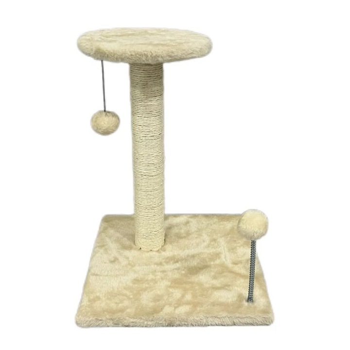 Ansamblu de Joaca pentru Pisici - Zgarietor cu Stalp din Sfoara Sisal si Jucarii, Loc de Relaxare din Plus, 40 cm, Juko