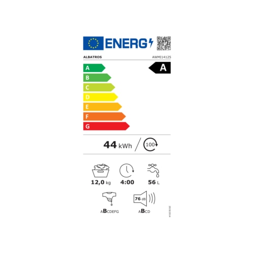 Masina de spalat rufe Albatros AWMI14125, 12 kg, Motor inverter, Displat led, 16 programe, 1400 rotatii, Clasa energetica A – 20%, Reincarcare cu rufe in timpul spalarii, Alb