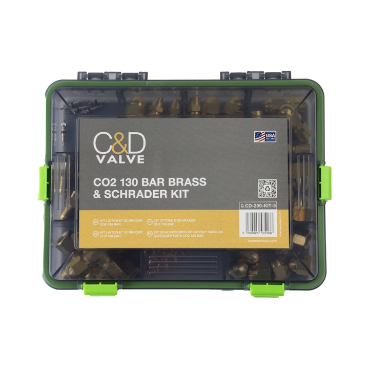 Kit fitinguri CO2 C&D Valve de tip Schrader si Brass pentru presiune inalta 130 bar, 88 piese