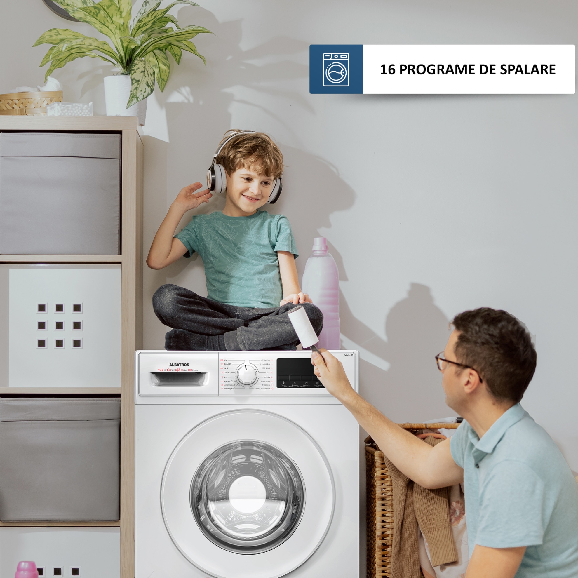 Masina de spalat rufe Albatros AWMI14105, 10 kg, Motor Inverter, Display led, 16 programe, 1400 rotatii, Clasa energetica A – 10%, Reincarcare cu rufe in timpul spalarii, Alb