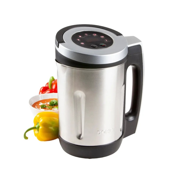 Aparat pentru prepararea supei crema DOMO, Soup Maker, capacitate 2.2 litri, incalzire si preparare rapida, 7 programe automate, functie gem/lapte vegetal/suc, functie autocuratare, ecran digital, touchscreen, semnal sonor de finalizare, inox