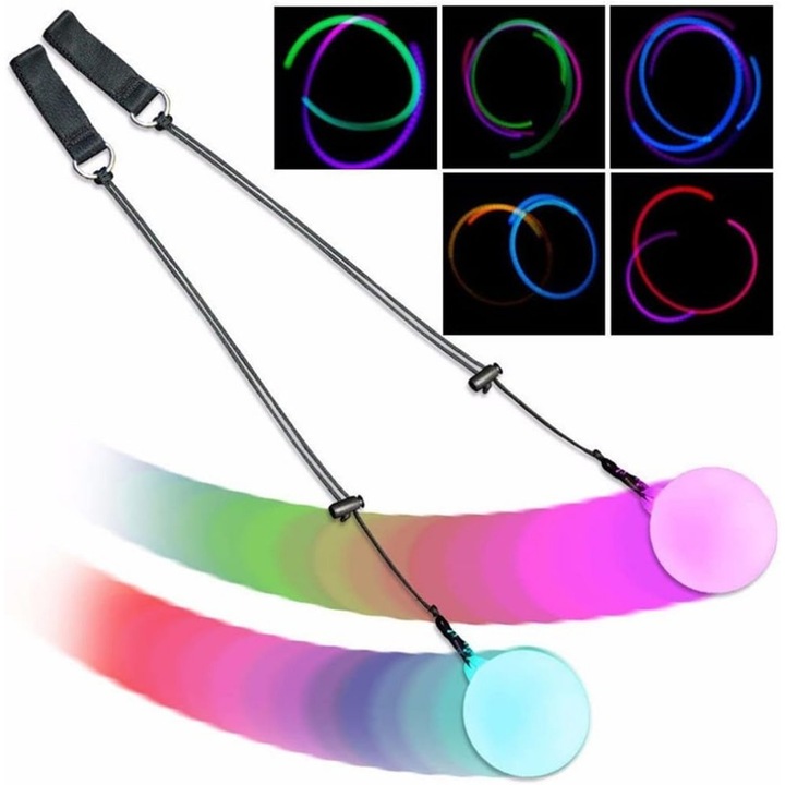 Set 2 bile LED jonglerie, Ronyes, multicolor, cauciuc, 7,4cm x 70cm