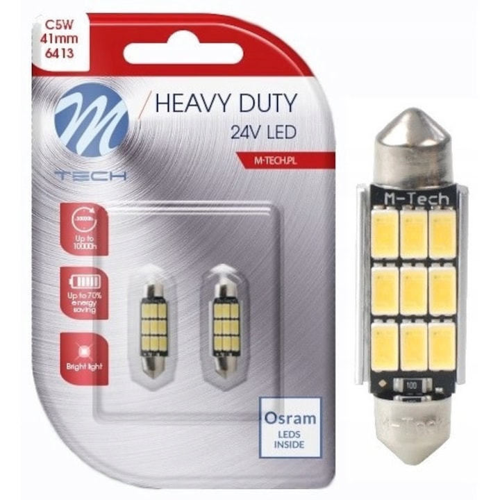Комплект от 2 крушки C5W LED M-Tech 41mm 24V CANBUS бяла