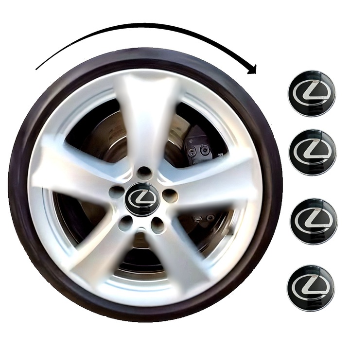 Set capace giroscopice 60/57mm compatibil Lexus pentru jante Aftermarket - logo Aluminiu Lucios