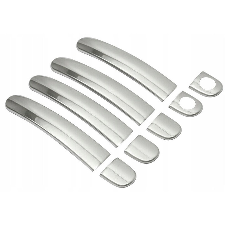 Set accesorii cromate pentru VW Polo 2009-2021, 9 bucati, din otel inoxidabil, montare cu banda dublu adeziva