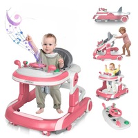 Premergator Copii 6in1, Rotobil pentru Bebelusi, Premergator Reglabil Multifunctional pentru Bebe, Varsta intre 6-36 Luni, Rotobil copii, Pliabil, Mod Antemergator, Greutate Maxima 20kg, Roti 360, Anti Cadere, Siguranta Bebelus, Jucarii, Muzica, Alb/Roz