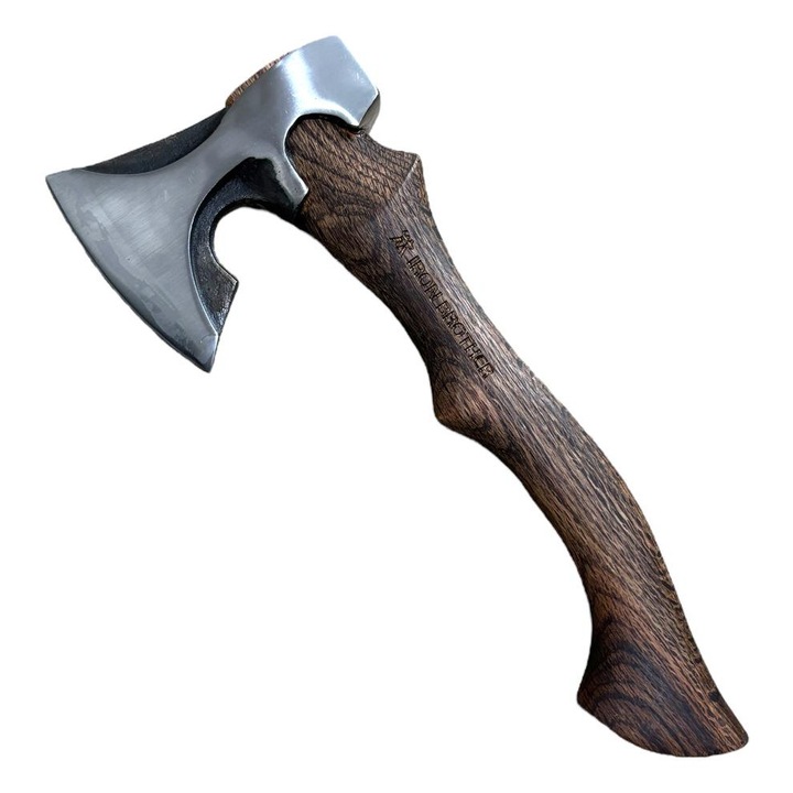 Toporisca AVI® pentru camping, bushcraft, outdoor, 950g, lama 11cm, lungime totala 35cm, maner lemn vintage ars, 2 pene de rezerva – AVI-5146