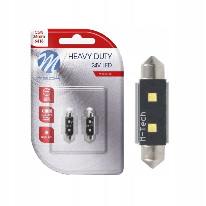 Set 2 Becuri LED C5W M-Tech 36mm Alb 24V