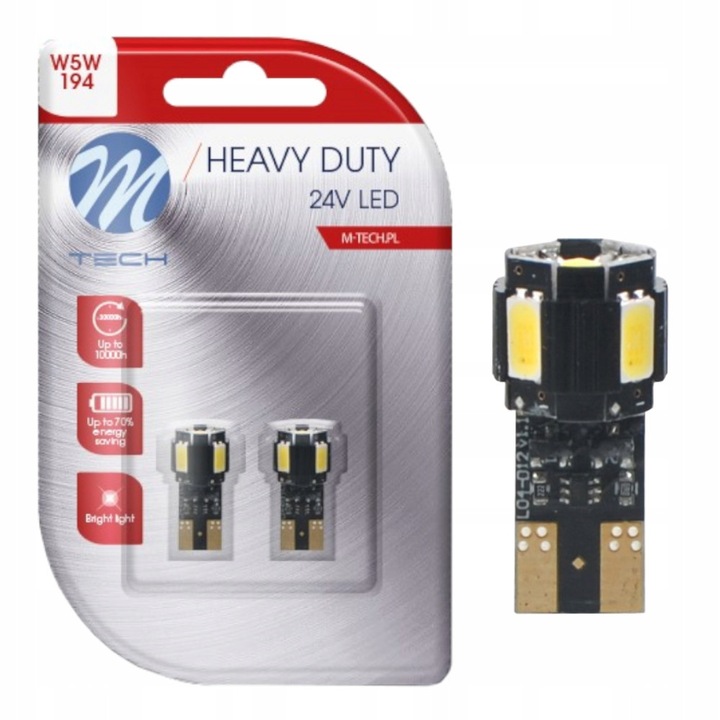 LED крушки W5W T10 24V M-Tech, бели, комплект от 2 броя, 4x SMD 5630, 2.2W
