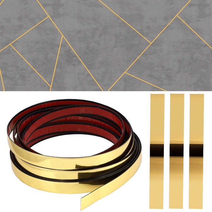 Banda decorativa din PVC aurie, 21mm, 10m, set