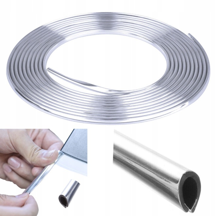 Banda decorativa cromata ST PARTS, 8x6mm, 7m, autoadeziva, flexibila