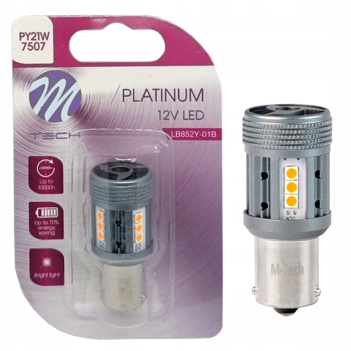 LED крушка PY21W M-Tech, 12/24V, 12x3030SMD, CANBUS, активно охлаждане