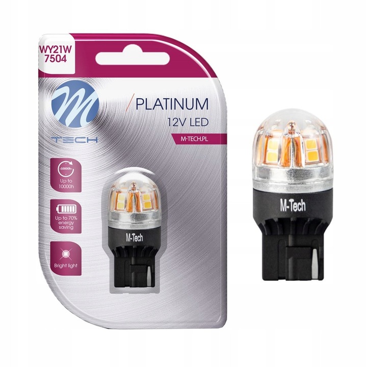 Lampa LED M-Tech WY21W T20 12/24V Canbus, portocalie