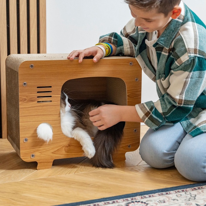 Драскалка за котки Petsona, Натурална, площадка за игра, дъска за драскане и постелка за котки, самоактивираща се играчка