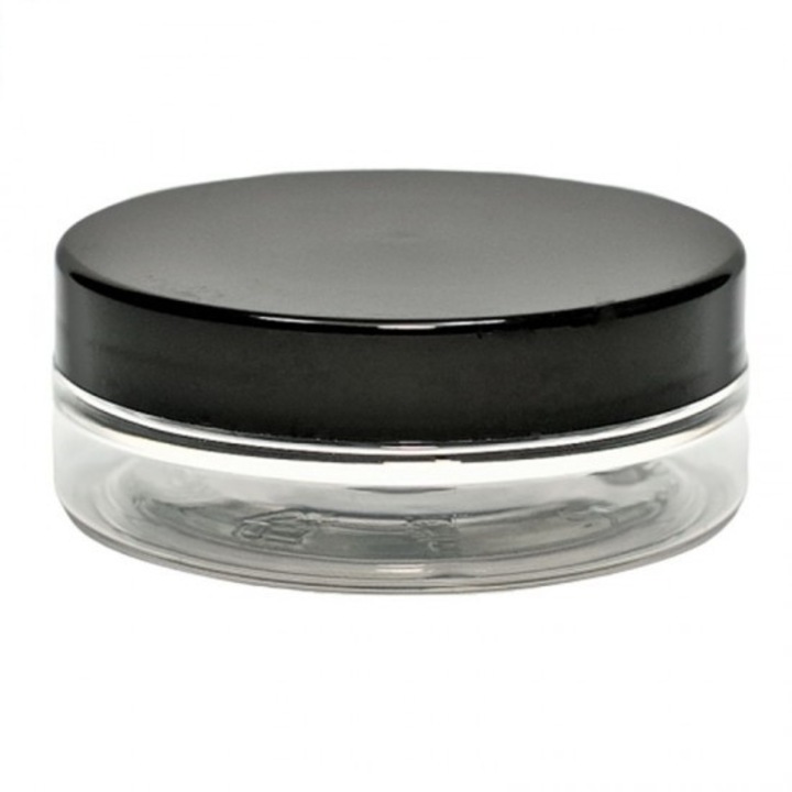 Recipient cosmetic Cutie transparenta, capac negru, 50ml