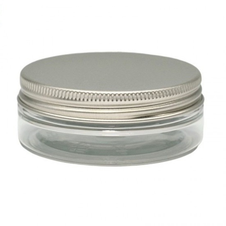 Recipient cosmetic Cutie transparenta, capac aluminiu, 50ml